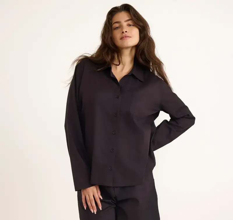 Organic Basics Organic Basics Core Sleep Poplin Shirt  Black
