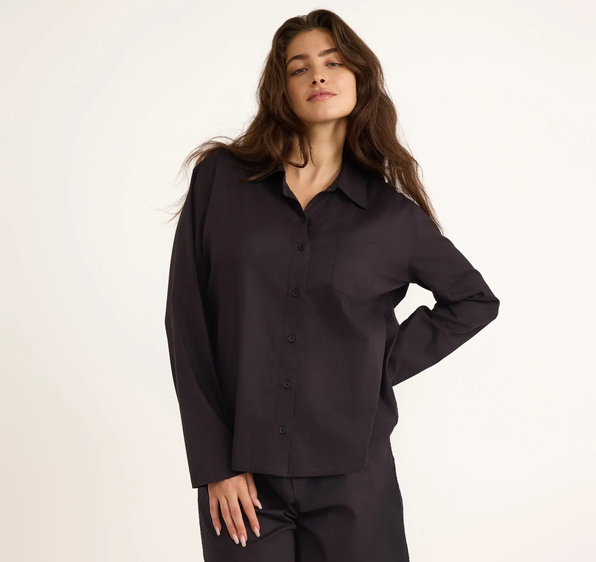 Organic Basics Organic Basics Core Sleep Poplin Shirt  Black
