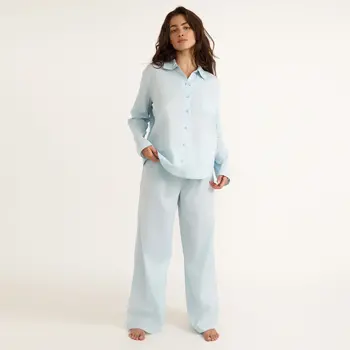 Organic Basics Core Sleep Poplin Pants Light Blue