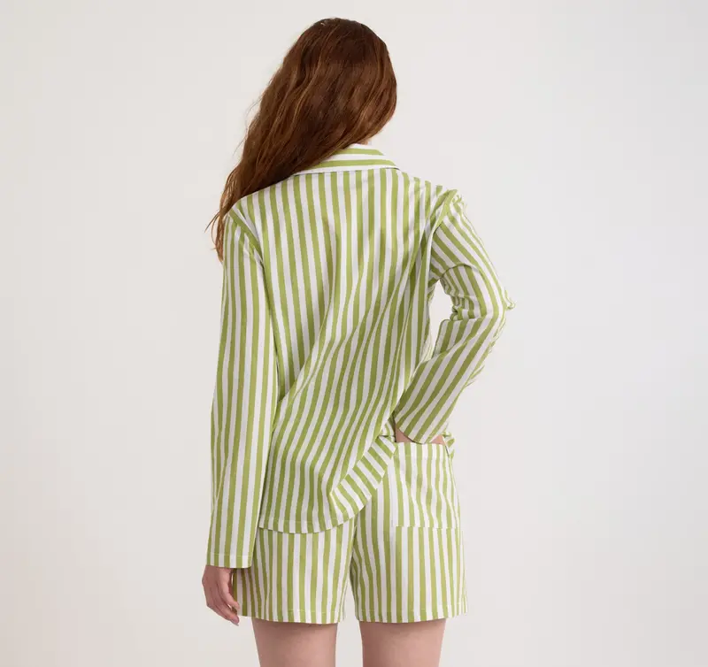 Organic Basics Organic Basics Core sleep Poplin Shirt Matcha Green Stripe