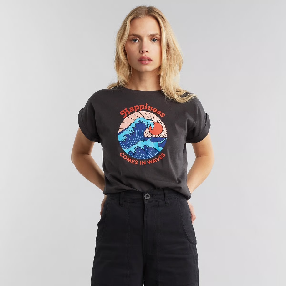 Dedicated Dedicated T-shirt Visby Happiness Charcoal