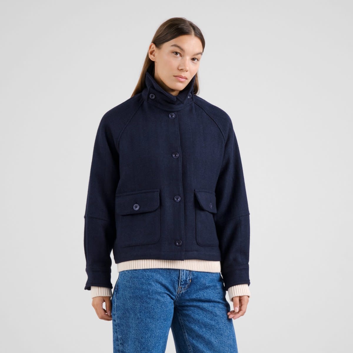 Dedicated Dedicated Wool Jacket Nabben Herringbone Navy