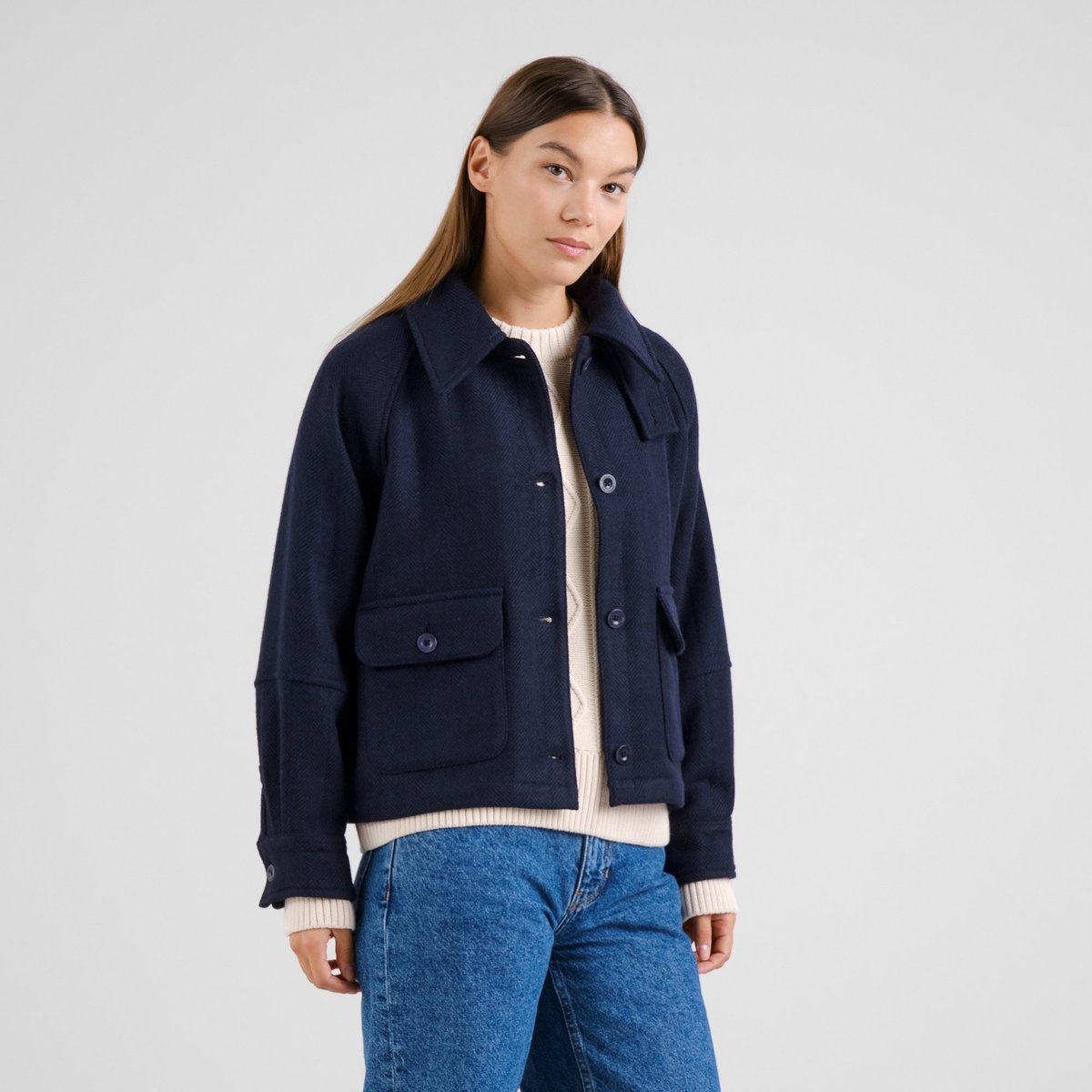 Dedicated Dedicated Wool Jacket Nabben Herringbone Navy