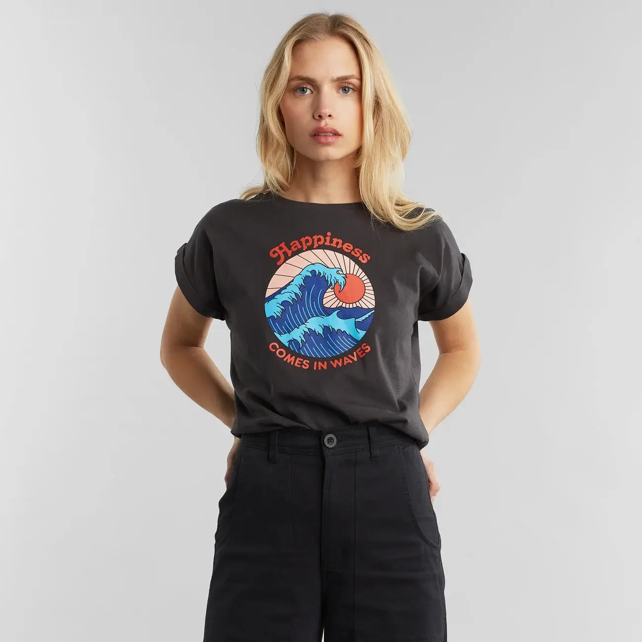 Dedicated Dedicated T-shirt Visby Happiness Charcoal