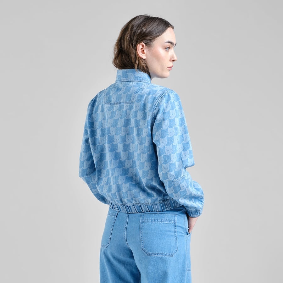 Dedicated Dedicated Jacket Sunna Denim Pepita Cats Lichtblauw