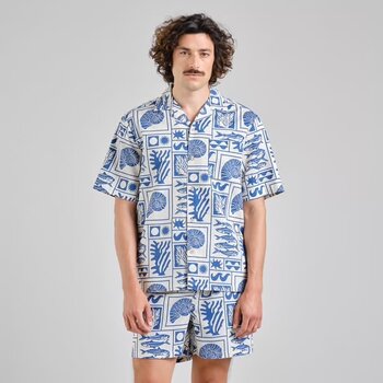 Dedicated Shirt Marstrand Ocean Squares Oat White