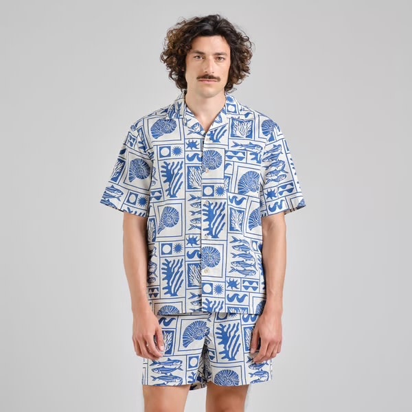 Dedicated Dedicated Shirt Marstrand Ocean Squares Oat Wit