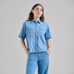 Dedicated Shirt Stensvik Denim Pepita Cats Lichtblauw