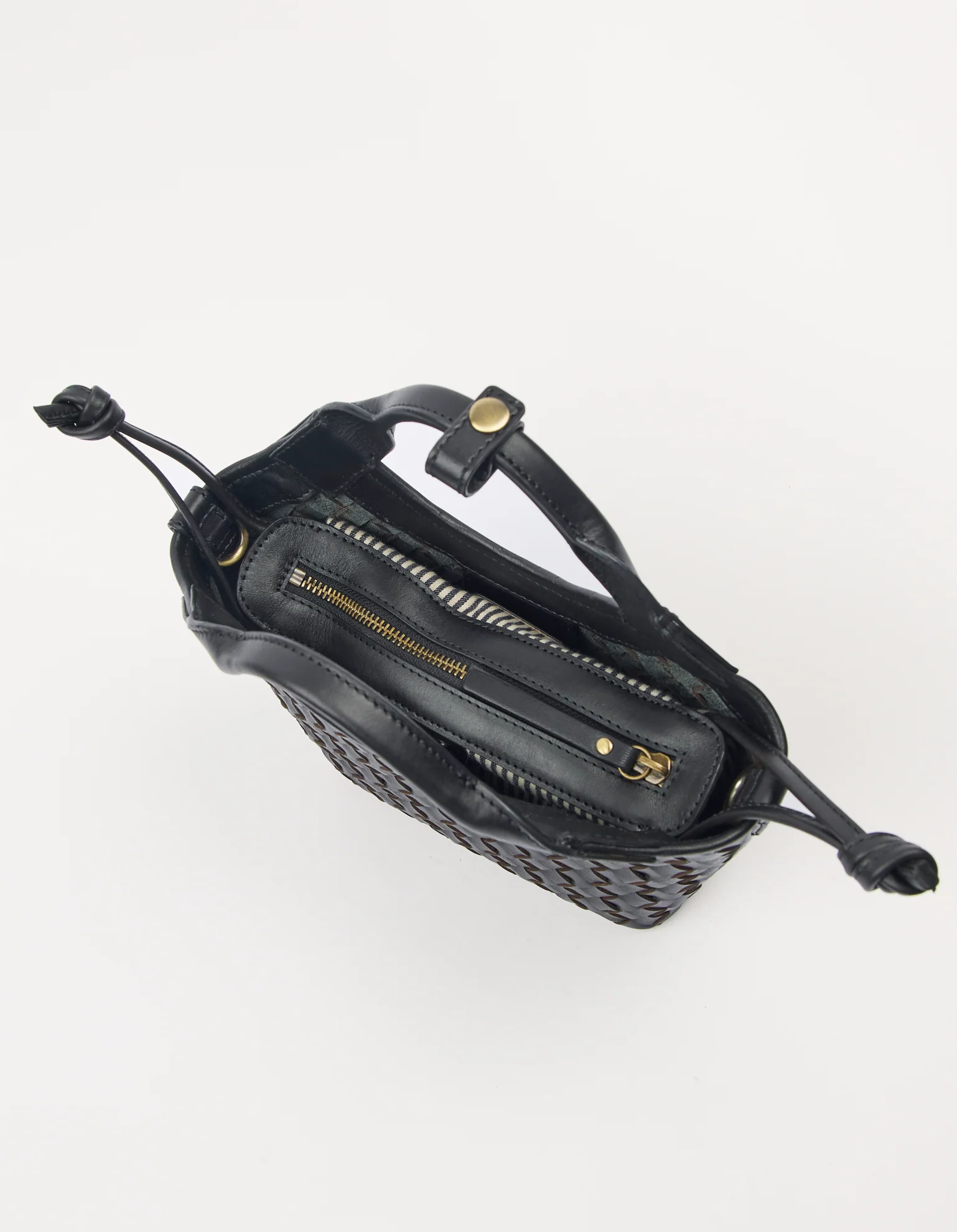 O My Bag O My Bag Mara Mini Tas Woven Classic Zwart Leer