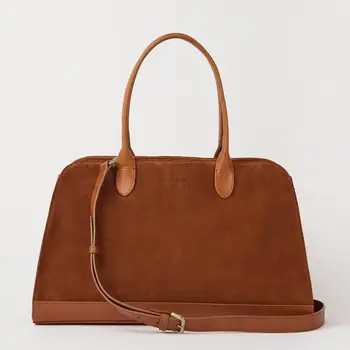 O My Bag Alma Tas Cognac Suede With Stromboli Leather