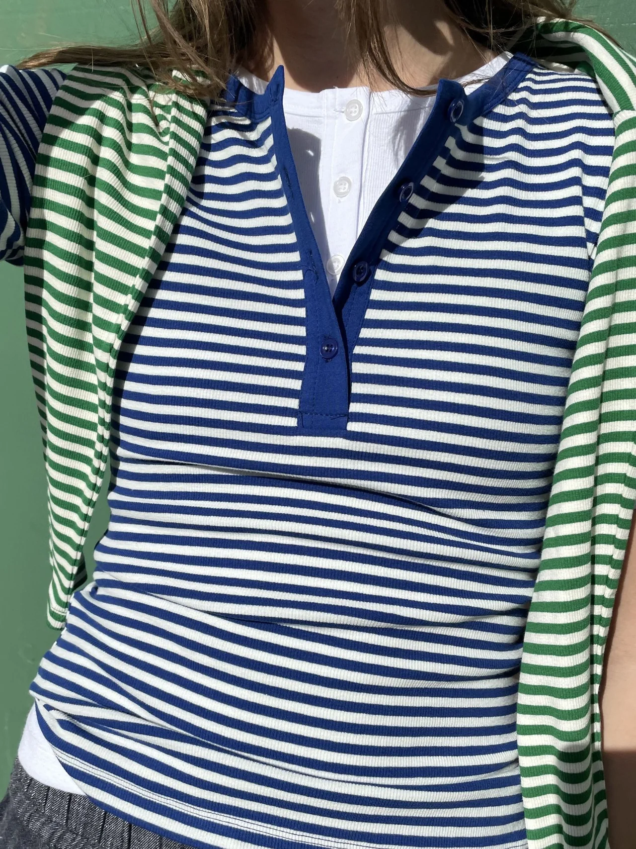 Basic Apparel Basic Apparel Ludmilla SS Stripe Granddad - Abundant Green / Whisper White