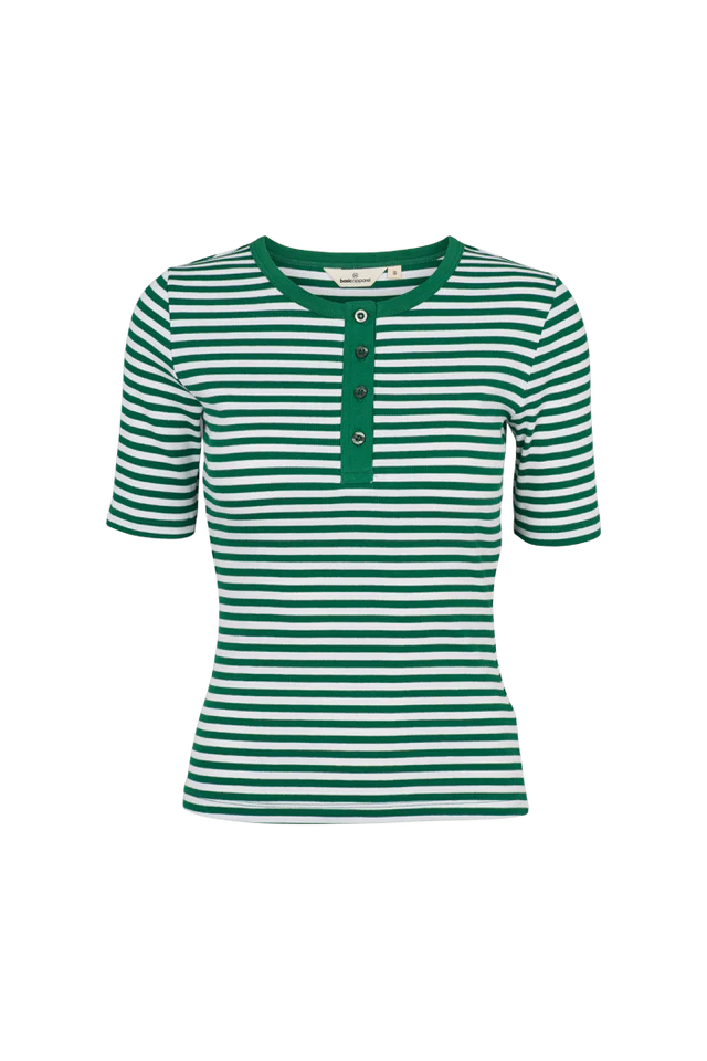 Basic Apparel Basic Apparel Ludmilla SS Stripe Granddad - Abundant Green / Whisper White