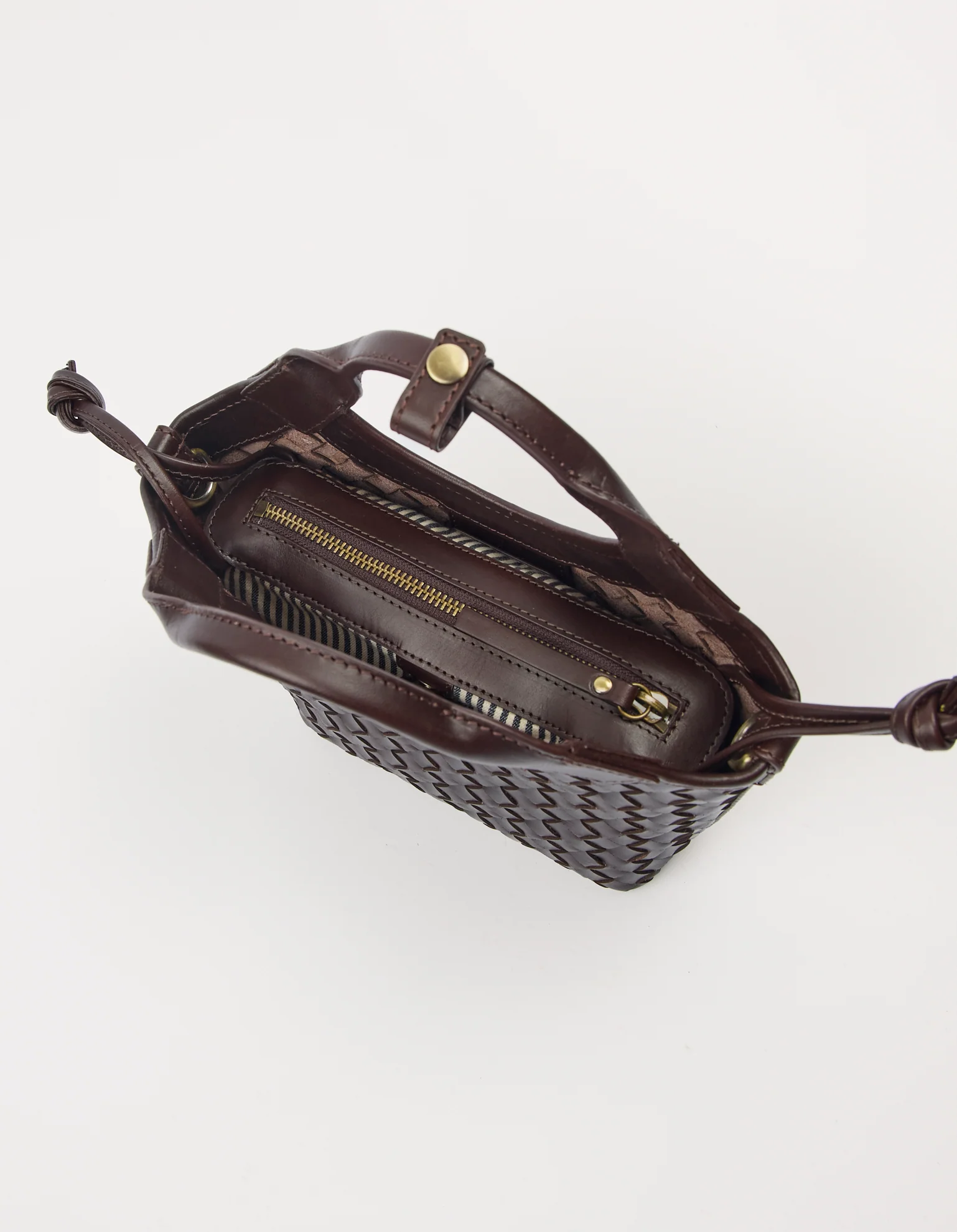 O My Bag O My Bag Mara Tas Mini Chocolate Woven Classic Leather