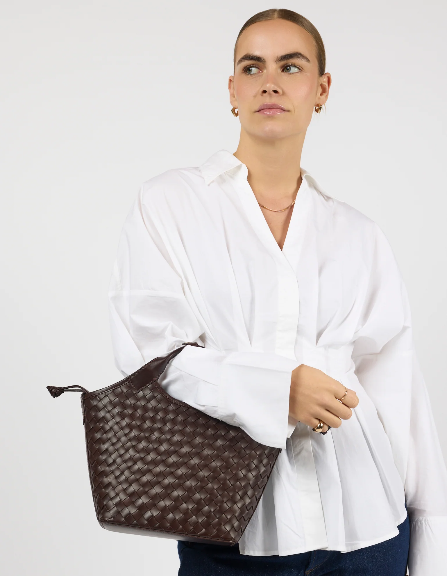 O My Bag O My Bag Mara Midi Tas Chocolate Woven Classic Leather