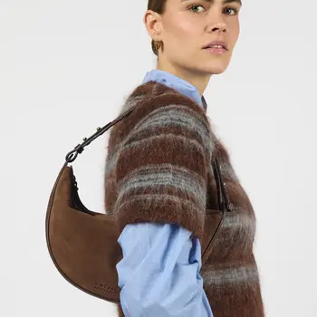 O My Bag Leo Tas Short Strap Chocolate Suede With Classic Leather