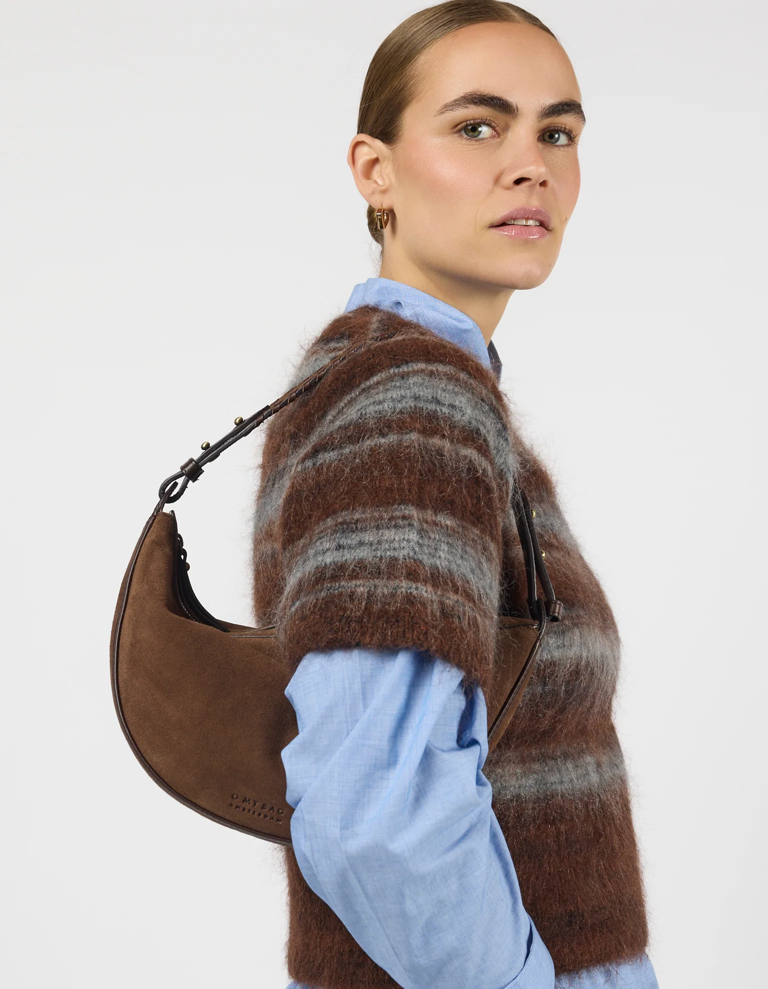 O My Bag O My Bag Leo Tas Short Strap Chocolate Suede With Classic Leather