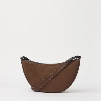 O My Bag Leo Crossbody Tas Strap Chocolate Suede With Classic Leather