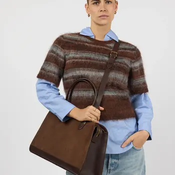 O My Bag Alma Bag Chocolate Suede With Classic Leather