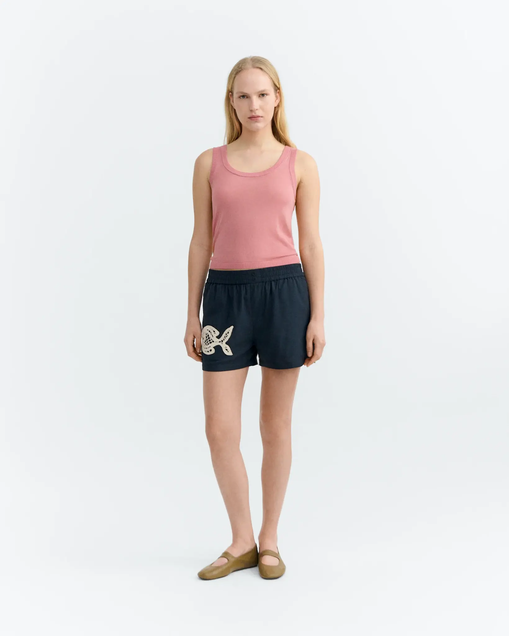 Thinking Mu Thinking Mu Navy Fish Patch Geraldine Shorts