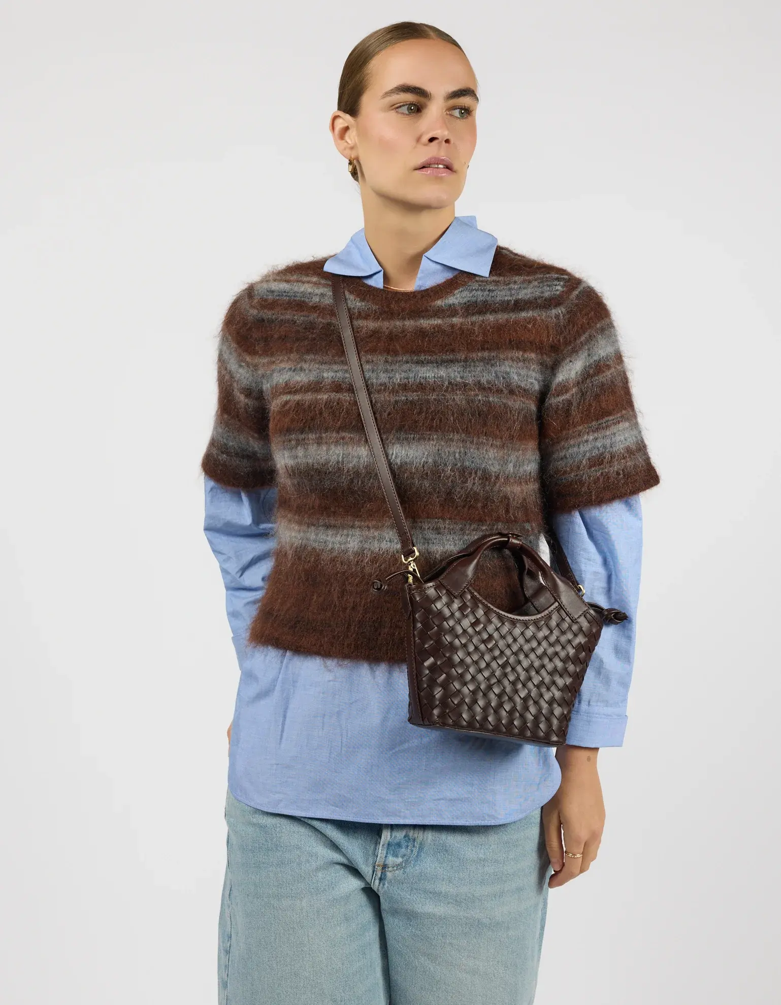 O My Bag O My Bag Mara Tas Mini Chocolate Woven Classic Leather