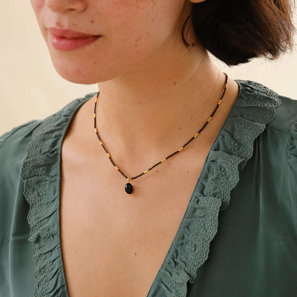 A Beautiful Story A Beautiful Story Wishing Black Onyx Ketting