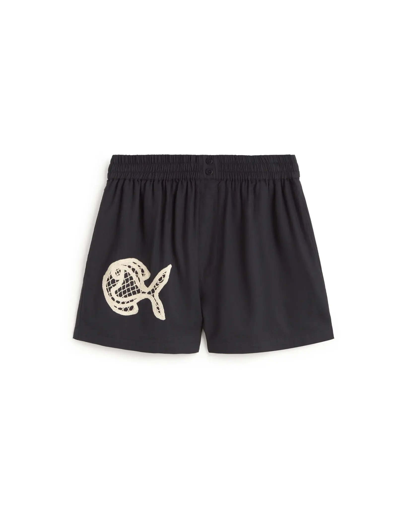 Thinking Mu Thinking Mu Navy Fish Patch Geraldine Shorts