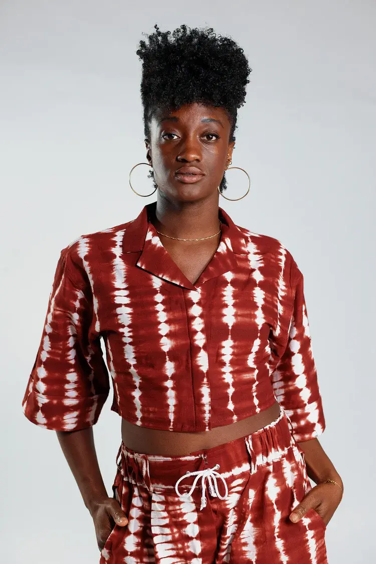 JEKKAH JEKKAH Cropped Resort Shirt Deep Red