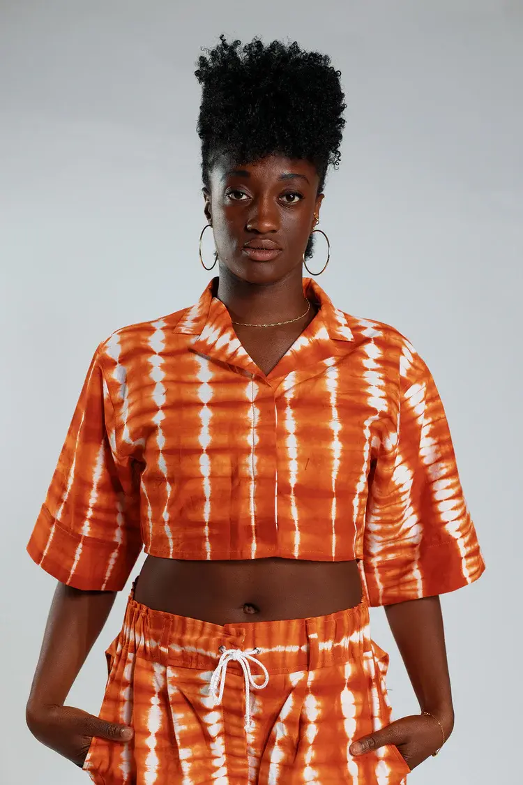 JEKKAH JEKKAH Cropped Resort Shirt Orange