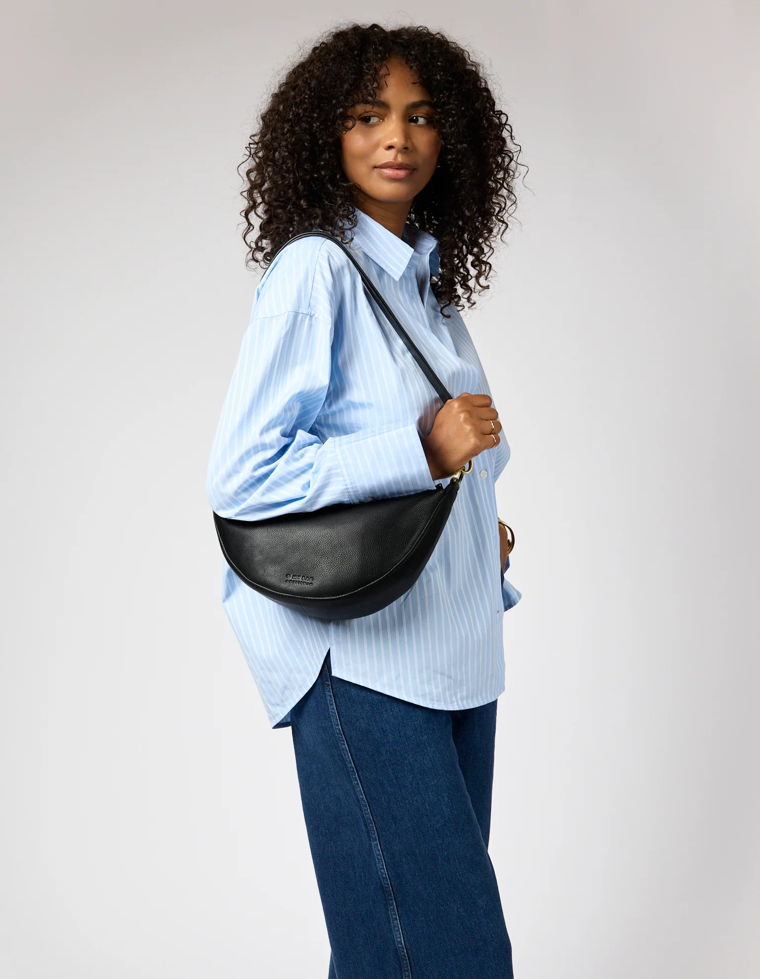 O My Bag O My Bag Leo Tas Midi Black Soft Grain Leather