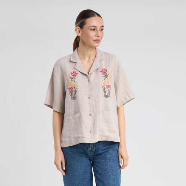 Dedicated Dedicated Shirt Valje Linen Emb Ecru