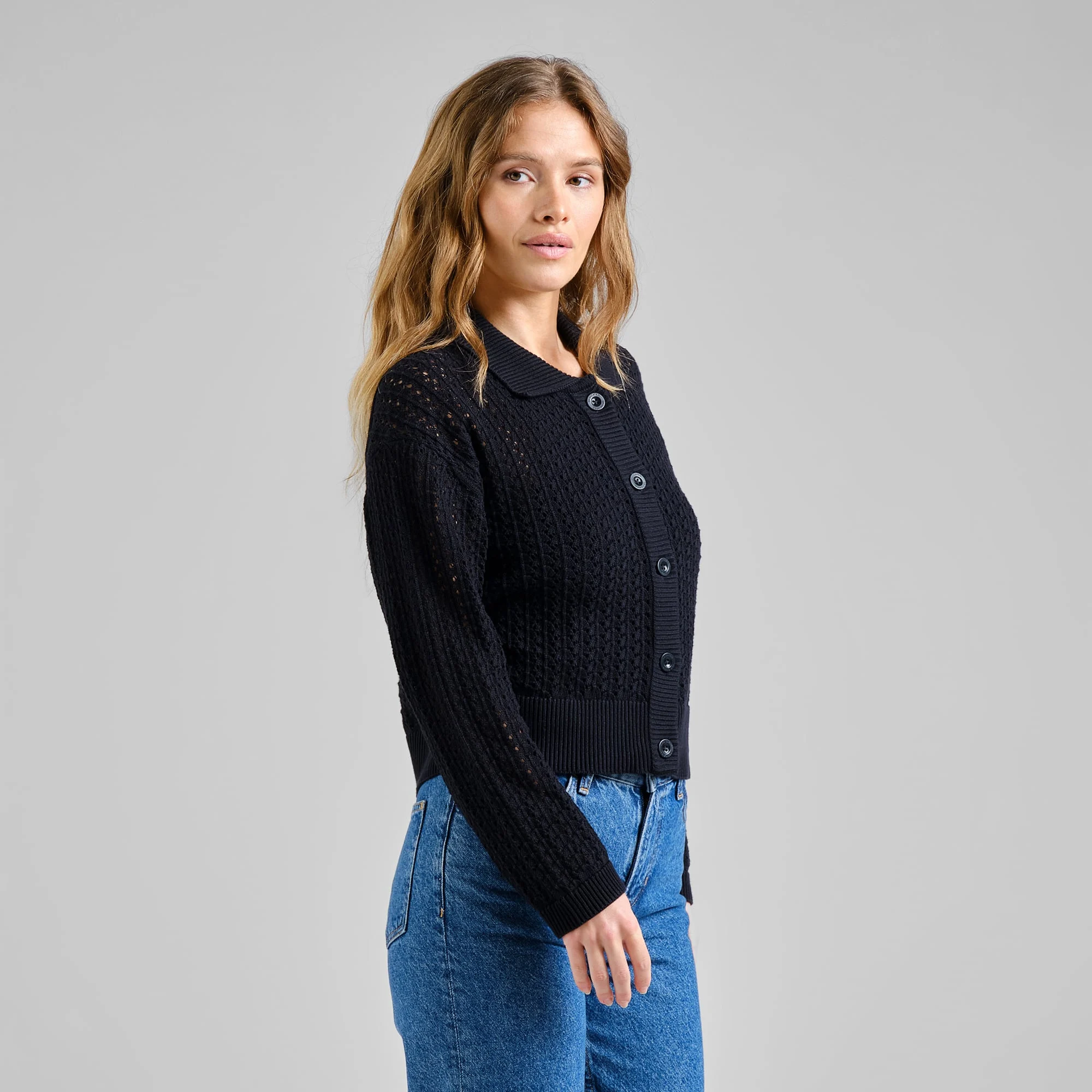 Dedicated Dedicated Knitted Cardigan Rosendal Crochet Black