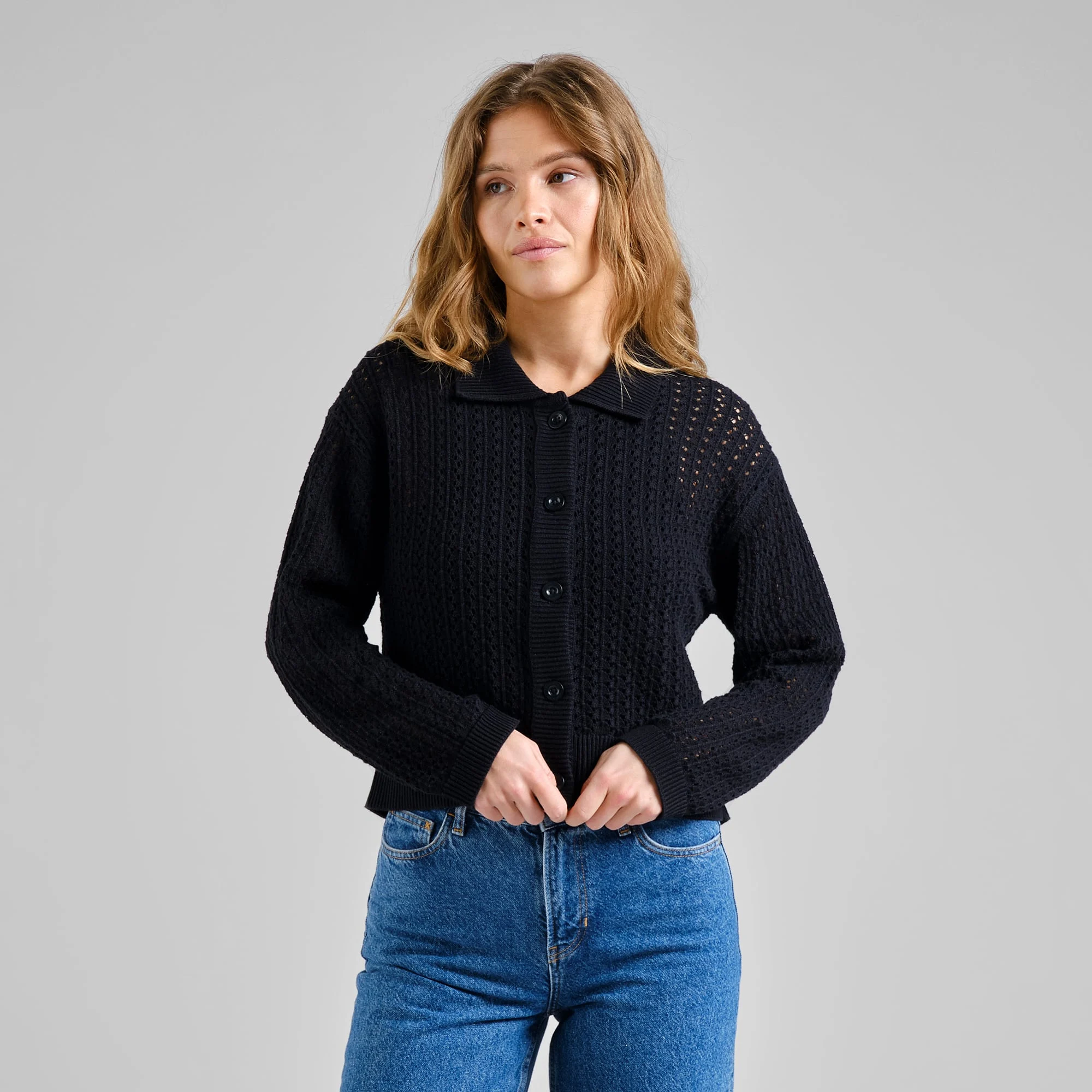 Dedicated Dedicated Knitted Cardigan Rosendal Crochet Black
