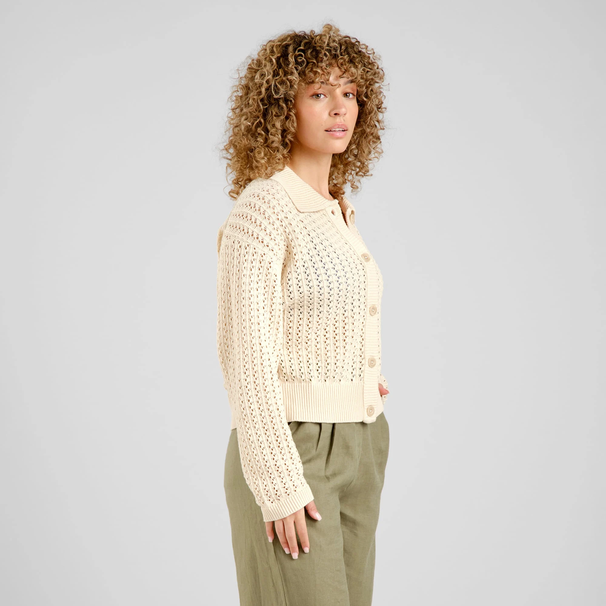 Dedicated Dedicated Knitted Cardigan Rosendal Crochet Vanilla White