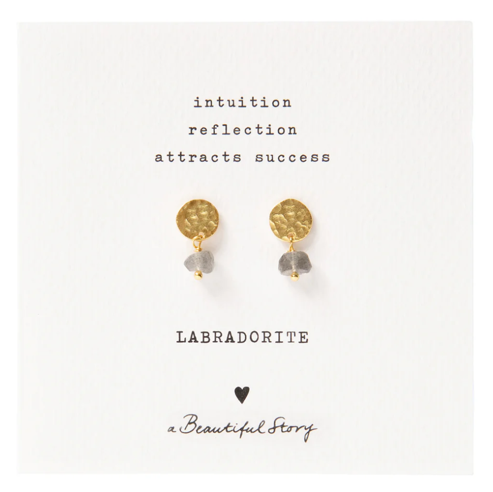 A Beautiful Story A Beautiful Story Mini Coin Labradorite Oorbellen Goud