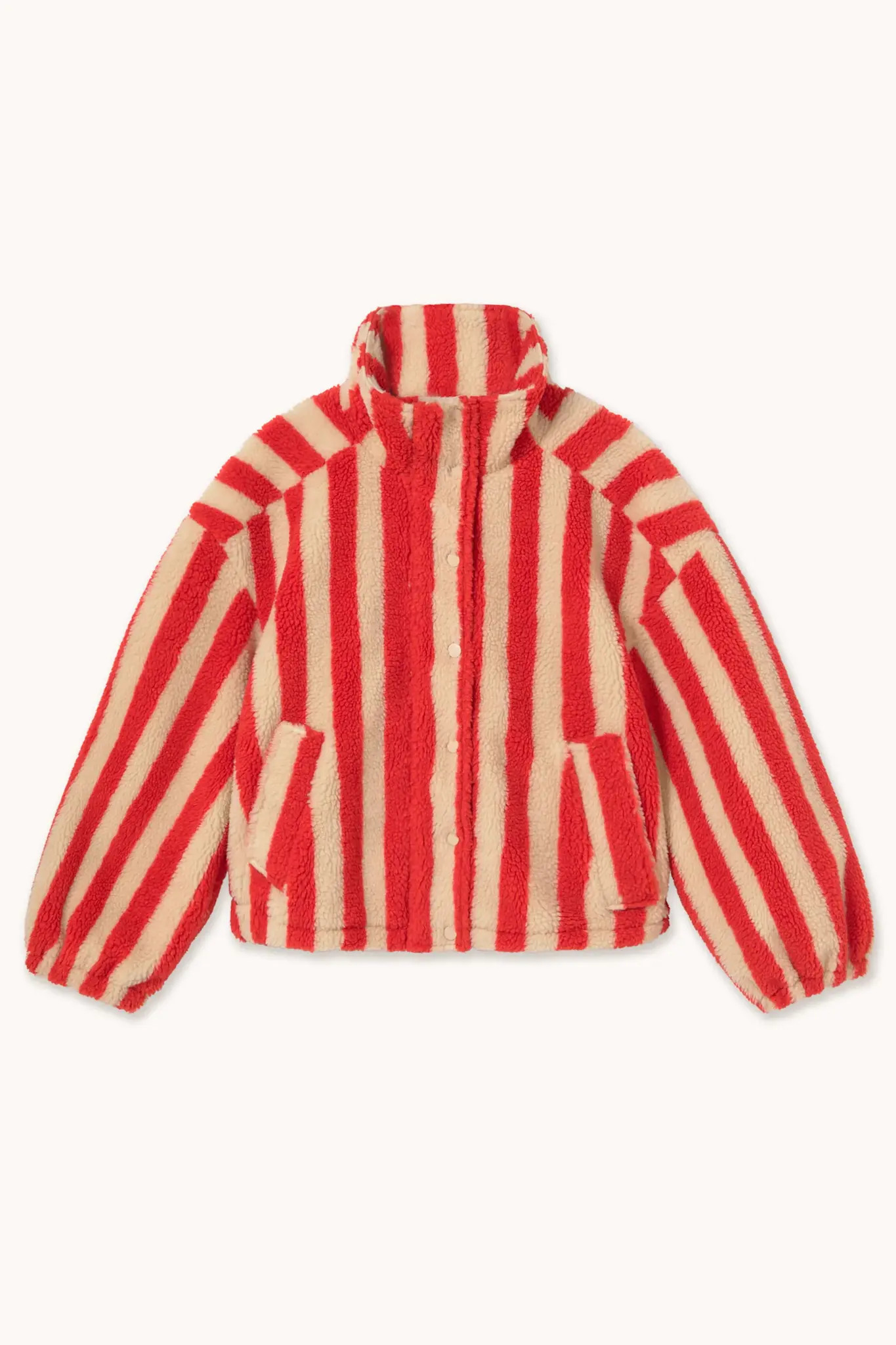 Tiny Big Sister Tiny Big Sister Wide Stripes Sherpa Jacket Vanilla - Dark Red