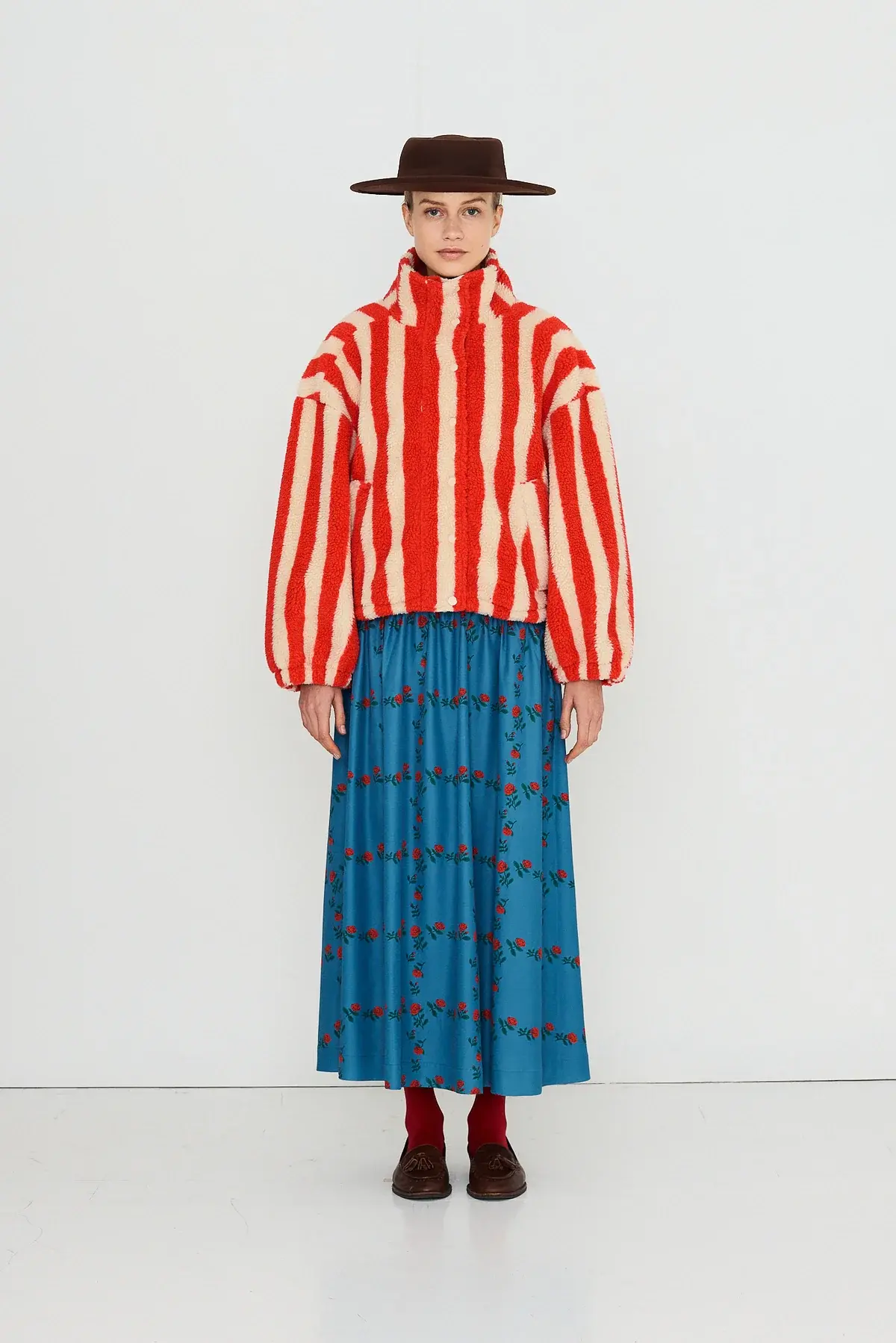 Tiny Big Sister Tiny Big Sister Wide Stripes Sherpa Jacket Vanilla - Dark Red