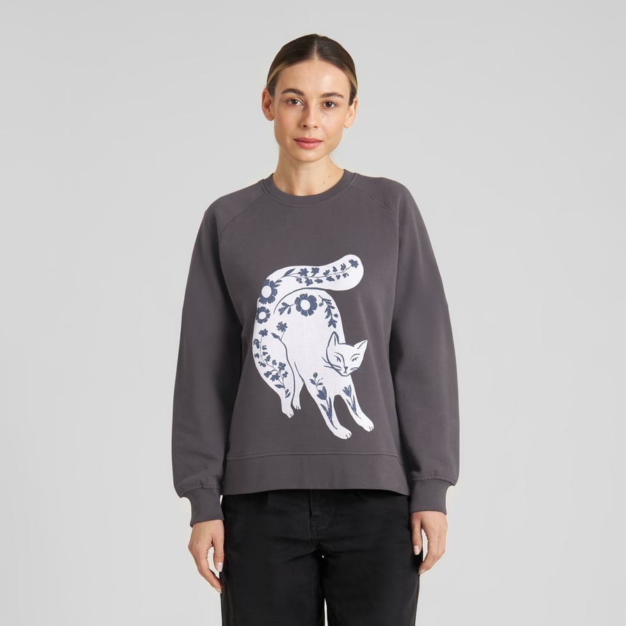 Dedicated Dedicated Sweatshirt Ystad Flower Cat Charcoal