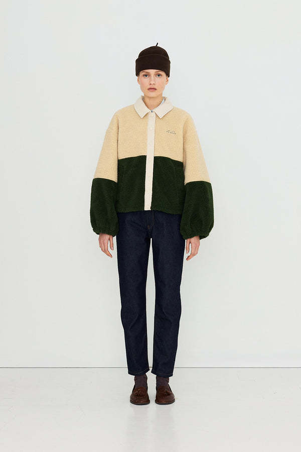 Tiny Big Sister Tiny Big Sister Color Blocked Sherpa Jacket Vanilla - Dark Khaki