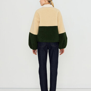 Tiny Big Sister Color Blocked Sherpa Jacket Vanilla - Dark Khaki