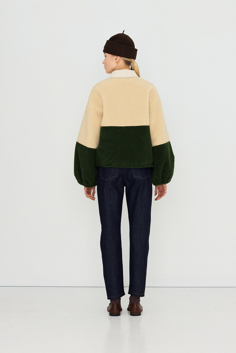Tiny Big Sister Tiny Big Sister Color Blocked Sherpa Jacket Vanilla - Dark Khaki
