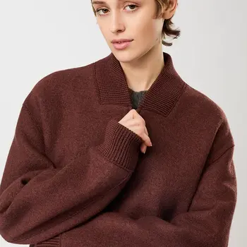 Langerchen 90s Bomber Style Jacket With Ribbing Burgundy