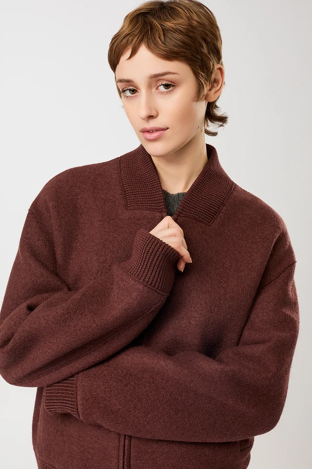Langerchen Langerchen 90s Bomber Style Jas With Ribbing Burgundy