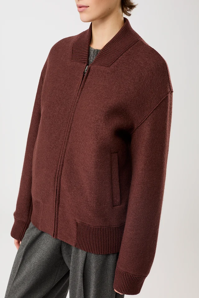 Langerchen Langerchen 90s Bomber Style Jas With Ribbing Burgundy