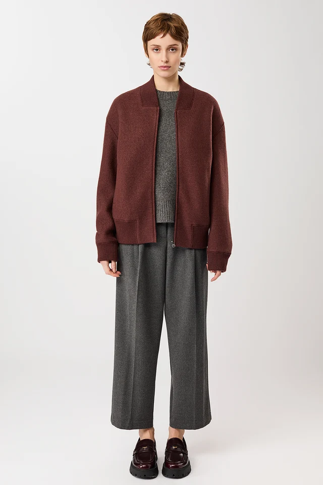 Langerchen Langerchen 90s Bomber Style Jas With Ribbing Burgundy