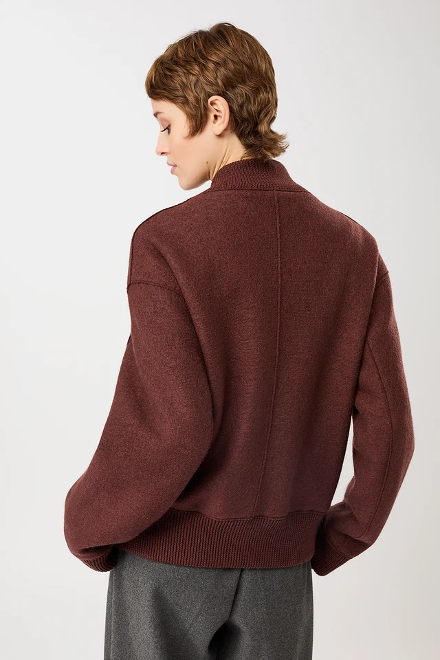 Langerchen Langerchen 90s Bomber Style Jas With Ribbing Burgundy