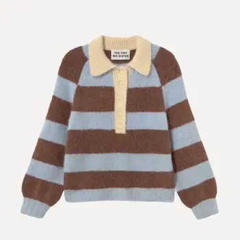 Tiny Big Sister Frank Striped Polo Sweater Washed Blue Cacao