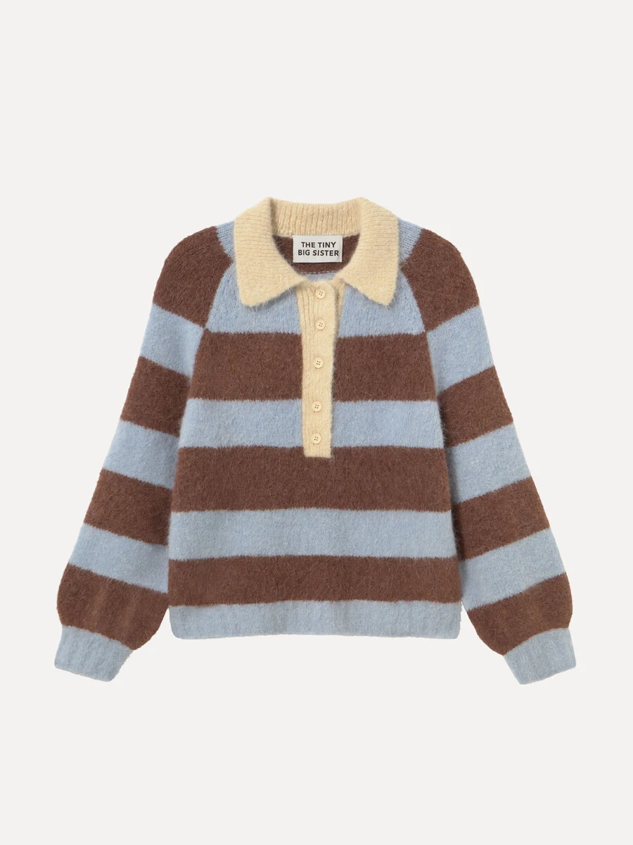 Tiny Big Sister The Tiny Big Sister Frank Striped Polo Sweater Washed Blue Cacao