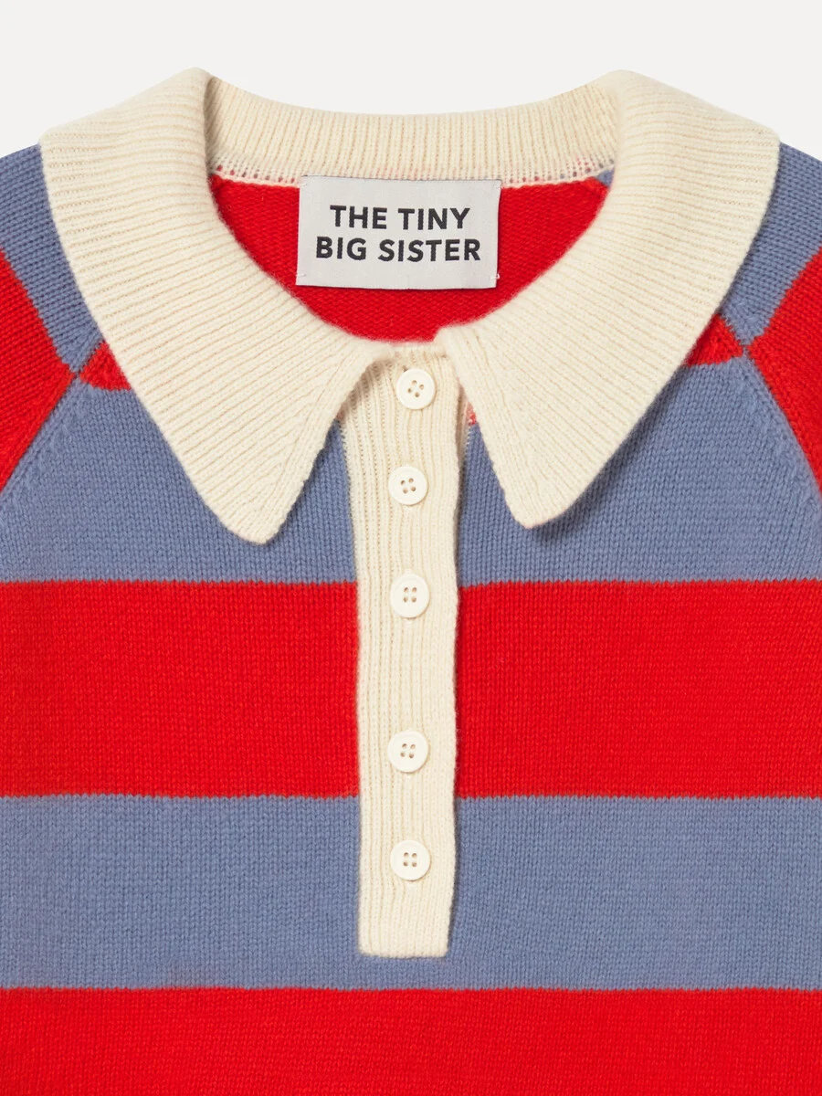 Tiny Big Sister The Tiny Big Sister Frank Striped Polo Sweater Grey Summer Red