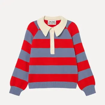 Tiny Big Sister Frank Striped Polo Sweater Grey Summer Red