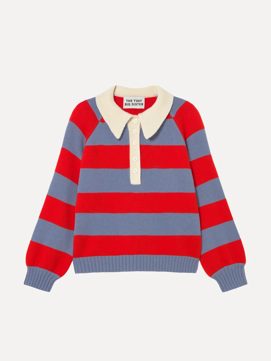 Tiny Big Sister The Tiny Big Sister Frank Striped Polo Sweater Grey Summer Red